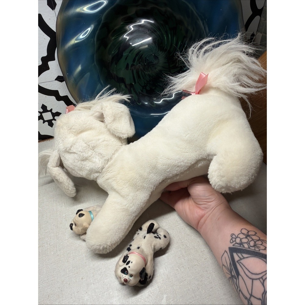 Rare Vintage 1991 Hasbro Puppy Surprise White Plush Mom Dog & 2 Puppies Toy Set - Picture 10 of 12